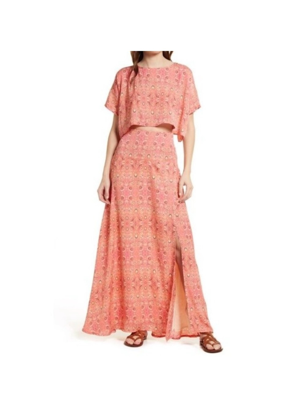 FREE PEOPLE Marion 2 piece Skirt Top Set 4 pink maxi